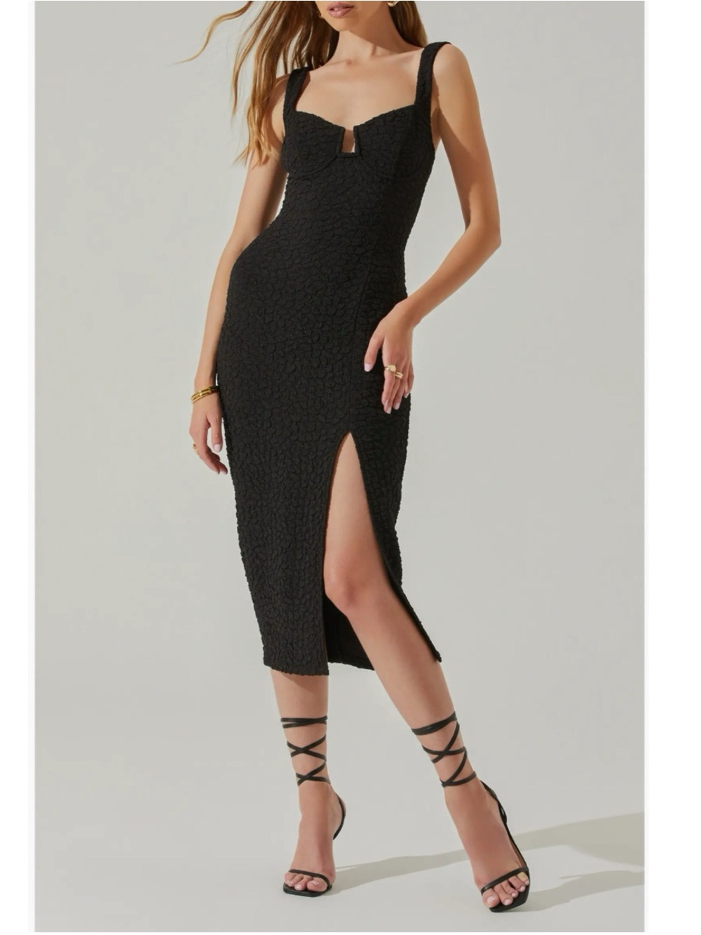 Astr The Label Wylla Underwire Body-Con Black Midi Dress with Side Slit S $99